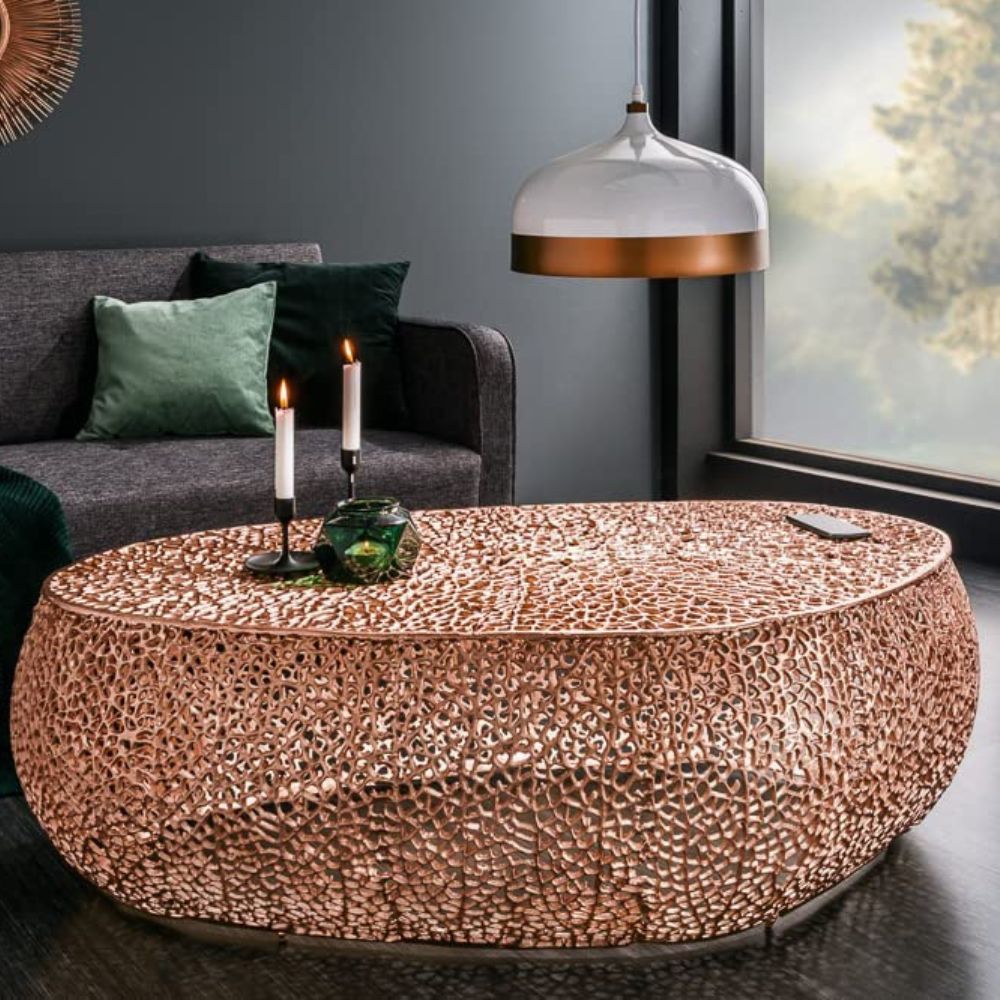 Extravaganter Couchtisch RIXOS ca.120cm Metall kupfer Handarbeit
