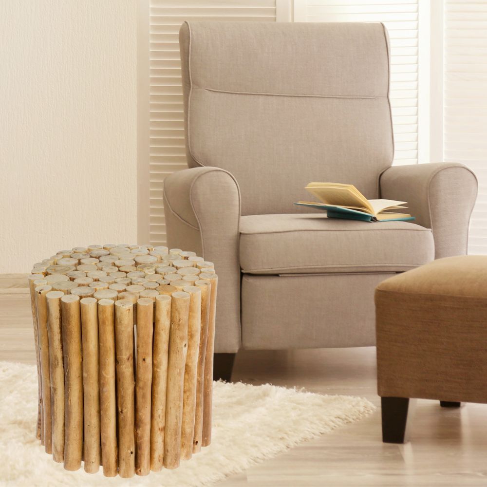 Natürlicher Holz Hocker NICA rund 30cm Beistelltisch natural Pinie