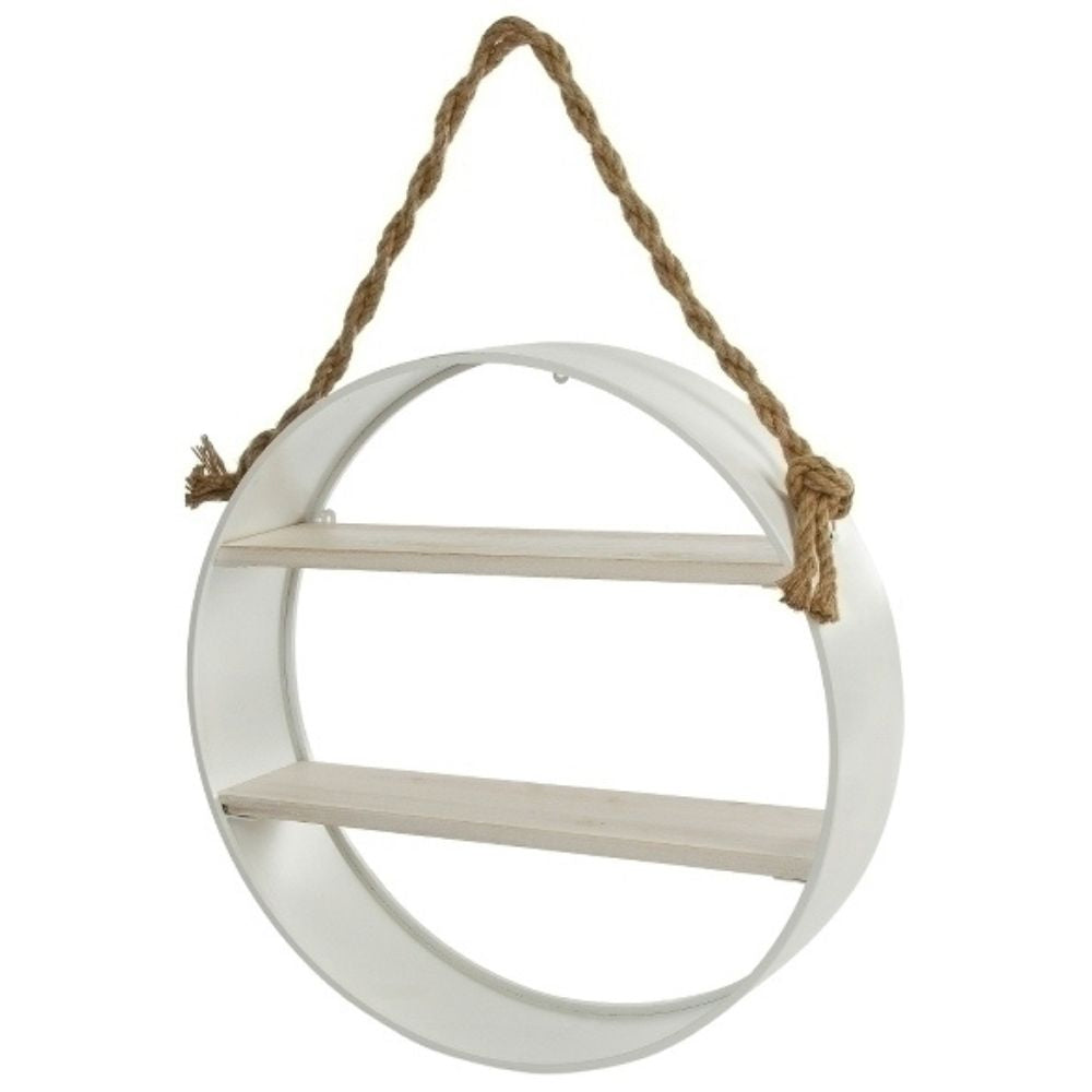 Maritimes Wandregal MURO 60cm weiss Metall Holz Hanfseil