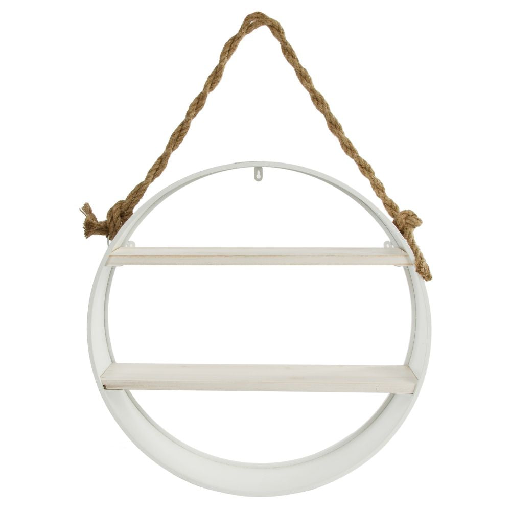 Maritimes Wandregal MURO 60cm weiss Metall Holz Hanfseil