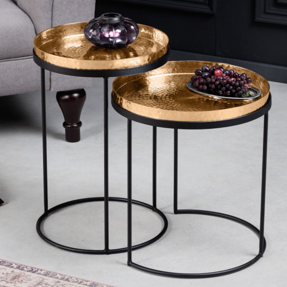 Modernes 2er Set Beistelltisch MARTELLO schwarz gold – LebensWohnArt