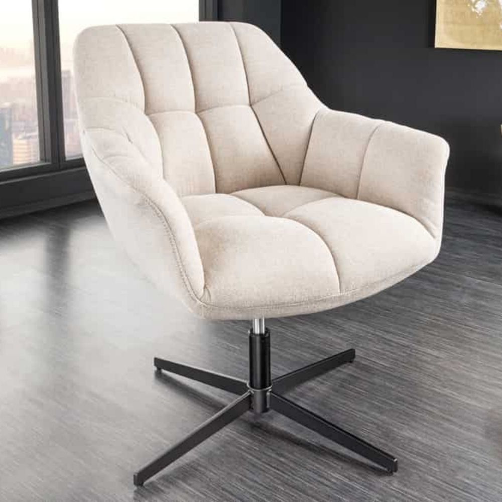 Höhenverstellbarer Drehsessel LYON beige drehbar Metallgestell