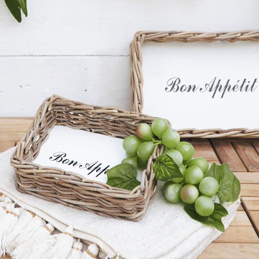 Landhaus-Tablett BON APPETIT 21x27cm Kubu Grey Rattan Handarbeit