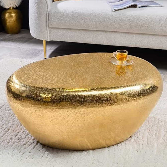 Design Couchtisch MARTELLO 75cm gold Metall Hammerschlag