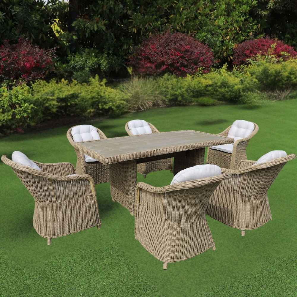 2er Set Sessel BELLA rundes Polyrattan Natural Gartenstuhl