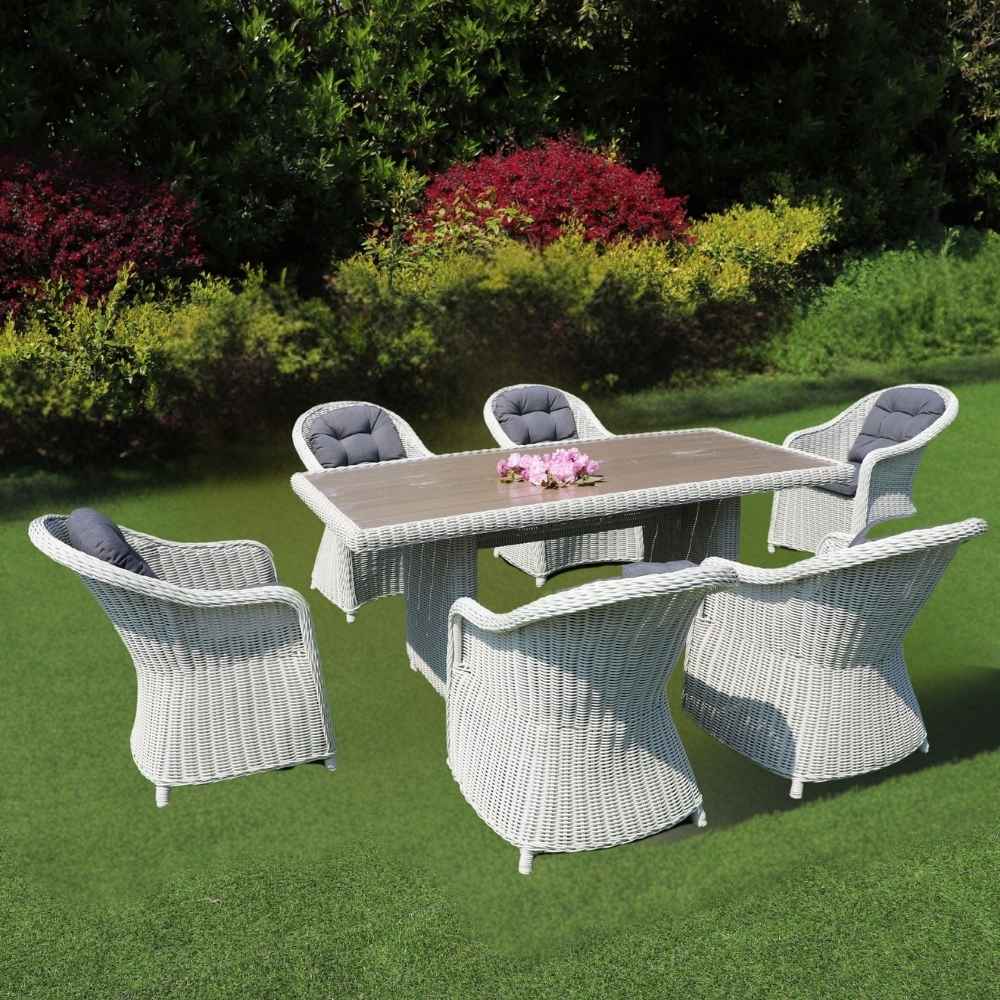 2er Set Sessel BELLA rundes Polyrattan Eierschalenweiß Gartenstuhl