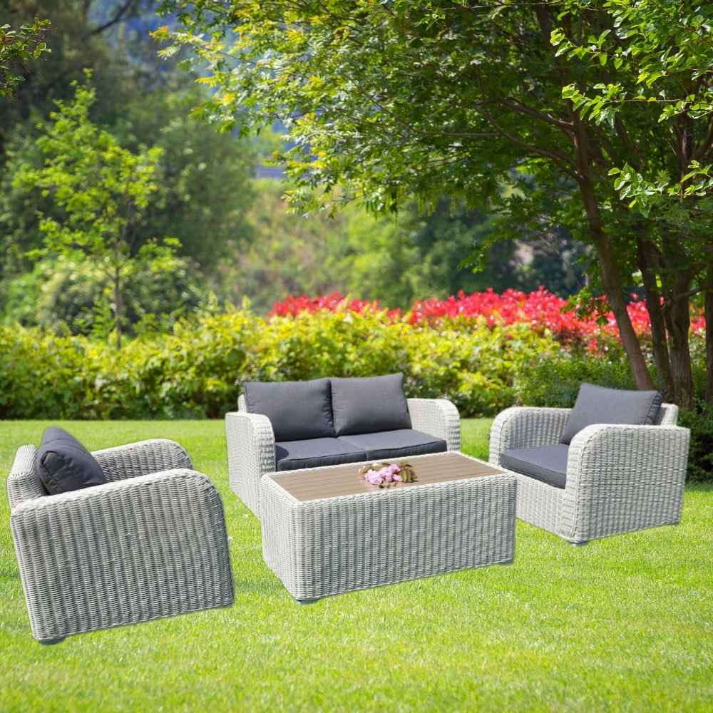 4tlg. Loungemöbel-Set VITA-2er Eierschalenweiß rundes Polyrattan