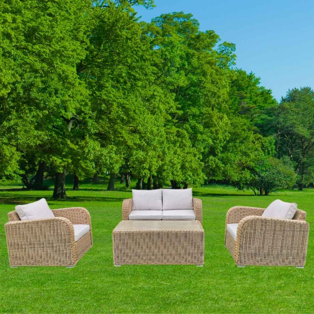 4tlg. Loungemöbel-Set VITA-2er Natural rundes Polyrattan Sitzgruppe