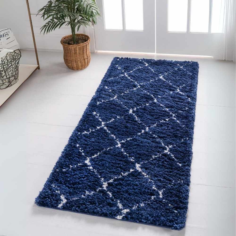 Teppich MARA Shaggy Läufer Dunkel-Marineblau 80x185 cm