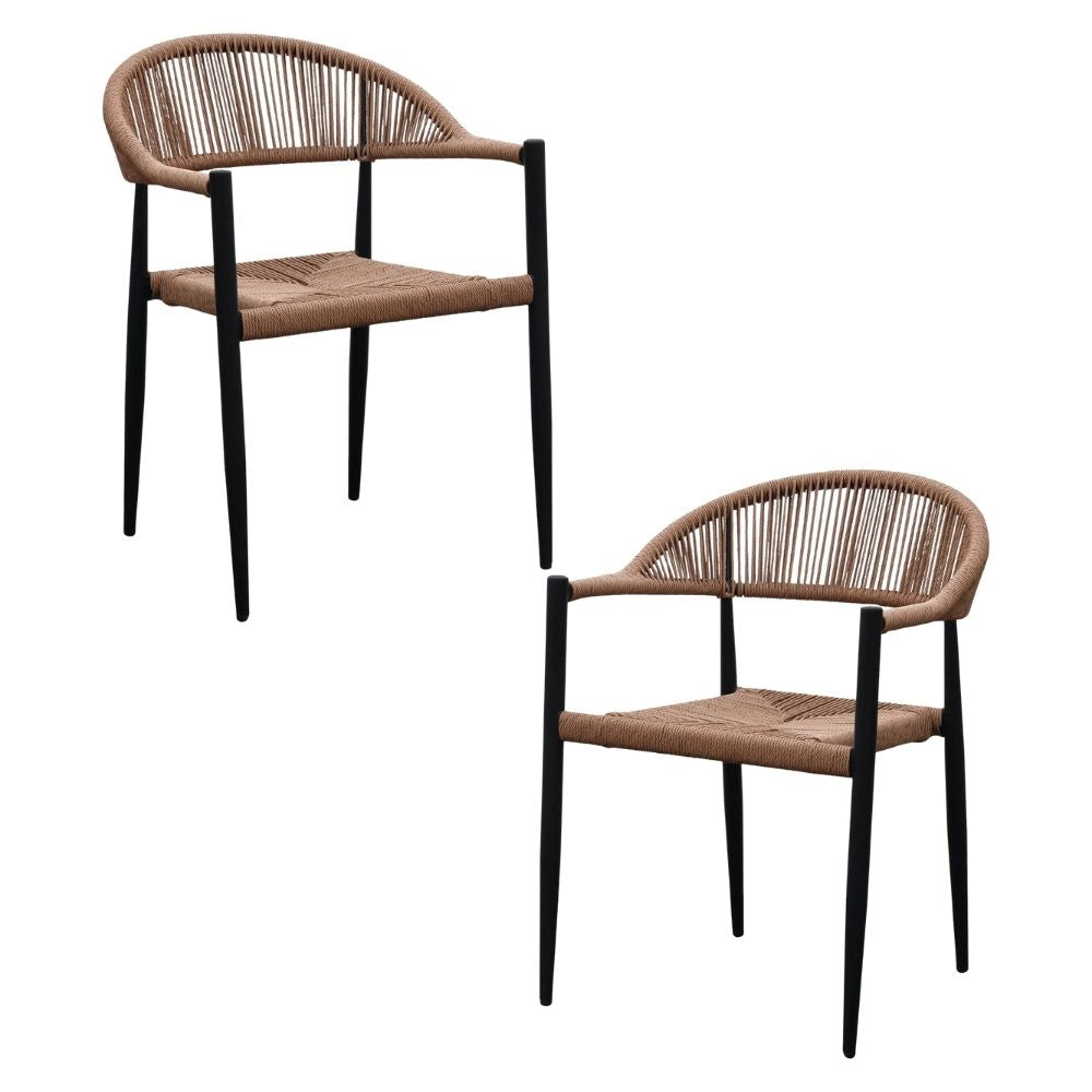 2er-Set Stuhl FUERTE natural schwarz wetterfest Aluminium Rattan