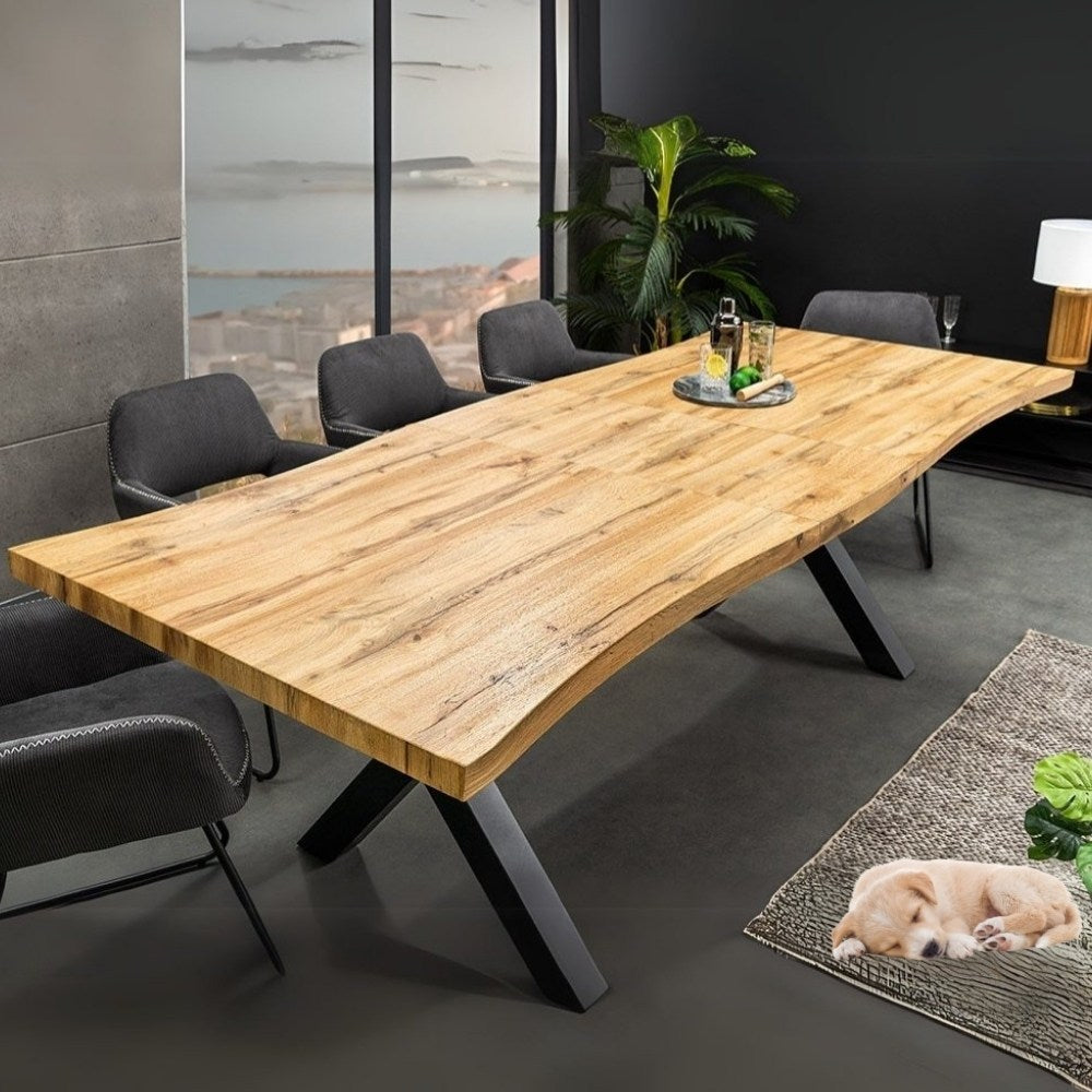 Ausziehbarer Esstisch OAKLAND 160-200cm Wildeiche-Design Baumkante – LebensWohnArt