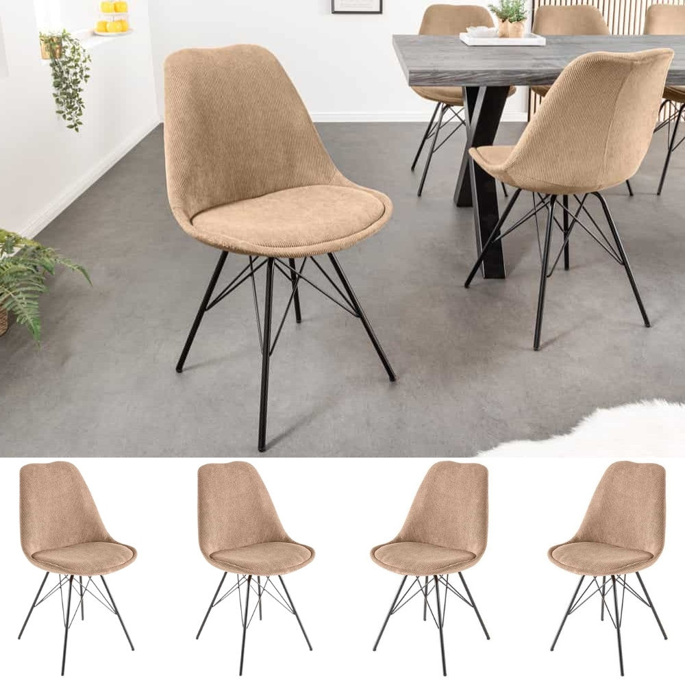 4er Set Design-Klassiker Stuhl NORWAY braun Cord Metallgestell