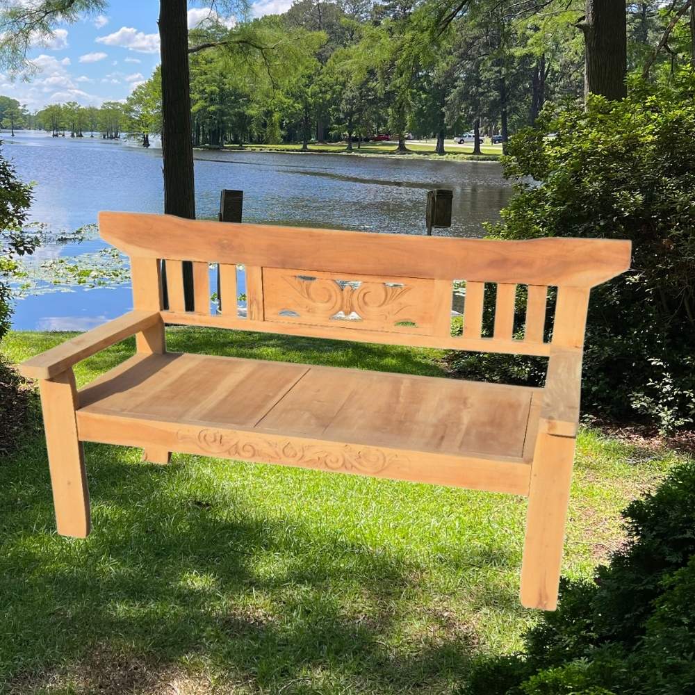 Stabile Teak Sitzbank PADAR 180cm Natural Handarbeit Gartenbank
