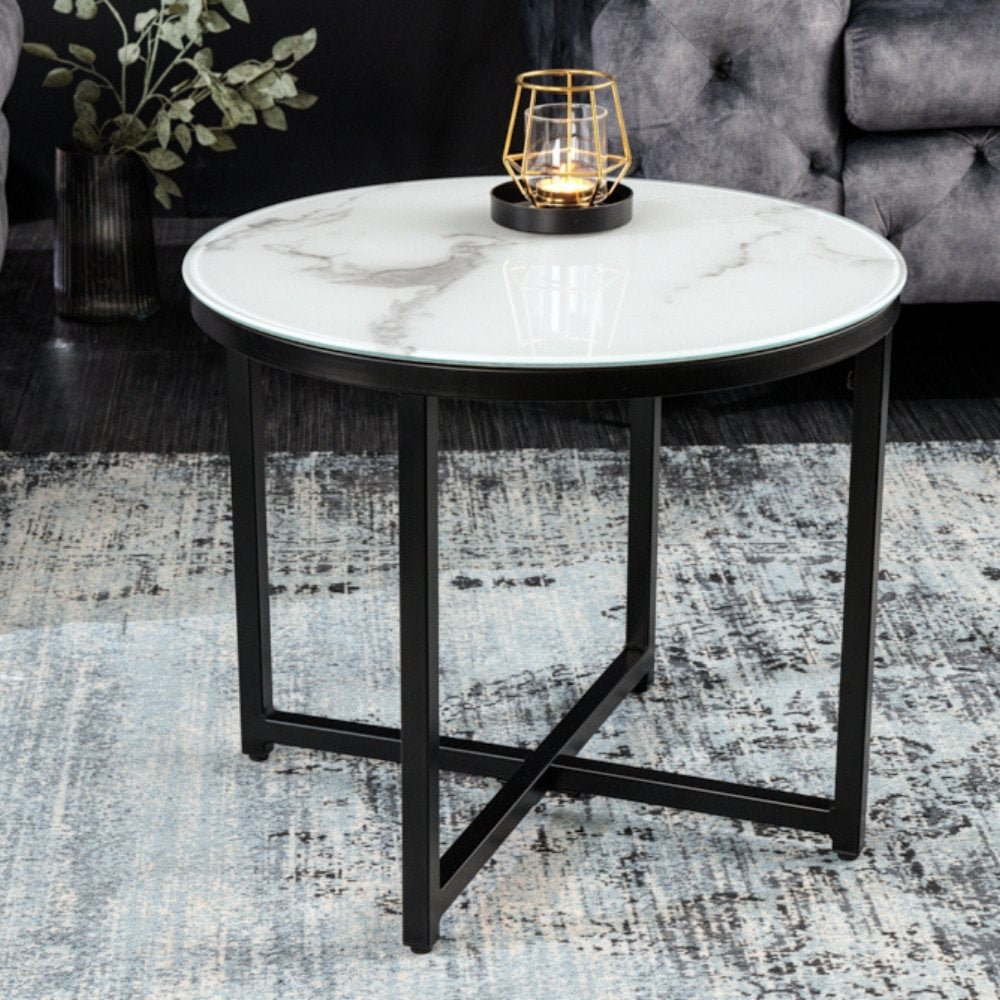 Eleganter Beistelltisch MARMO 50cm schwarz-weiss Marmor-Dekor