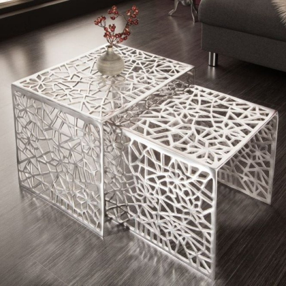 Design Couchtisch 2er Set RIAS Aluminium ca.49cm silber