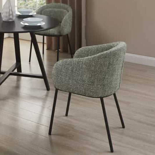 Eleganter Design Stuhl MADRID grau-grün Strukturstoff mit Armlehne