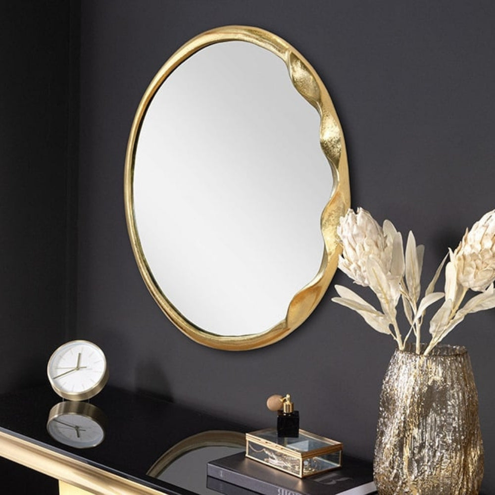 Design Wandspiegel BARATO 55cm rund gold Metall Handarbeit