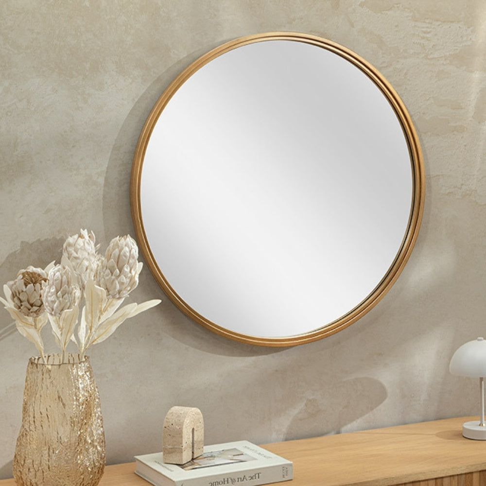 Runder Wandspiegel RETRATO 60cm gold Metallrahmen Frisierspiegel – LebensWohnArt
