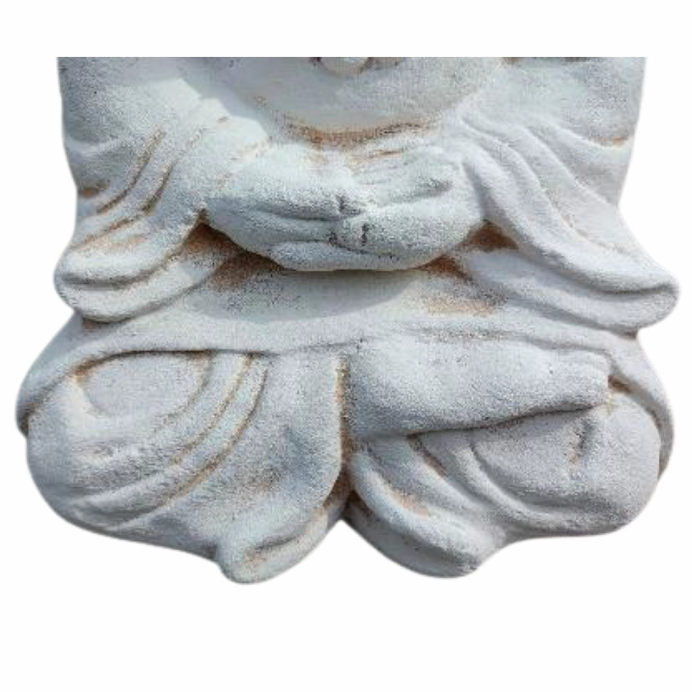 Buddha Figur PRAY 40cm Antik-Weiss Zement Outdoor-Deko