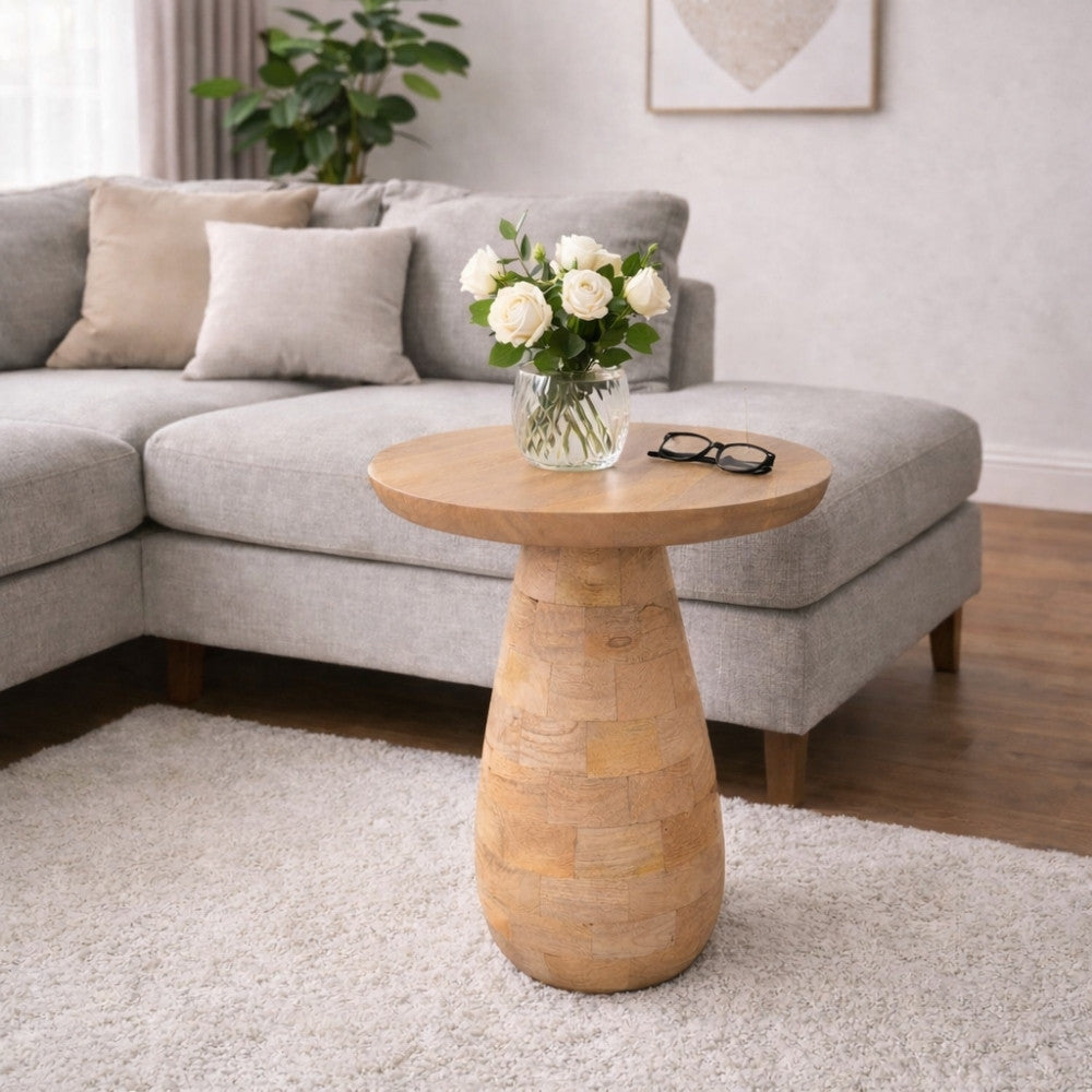 Massivholz Beistelltisch KITAR-G 45cm Mangoholz natural Pflanzhocker – LebensWohnArt