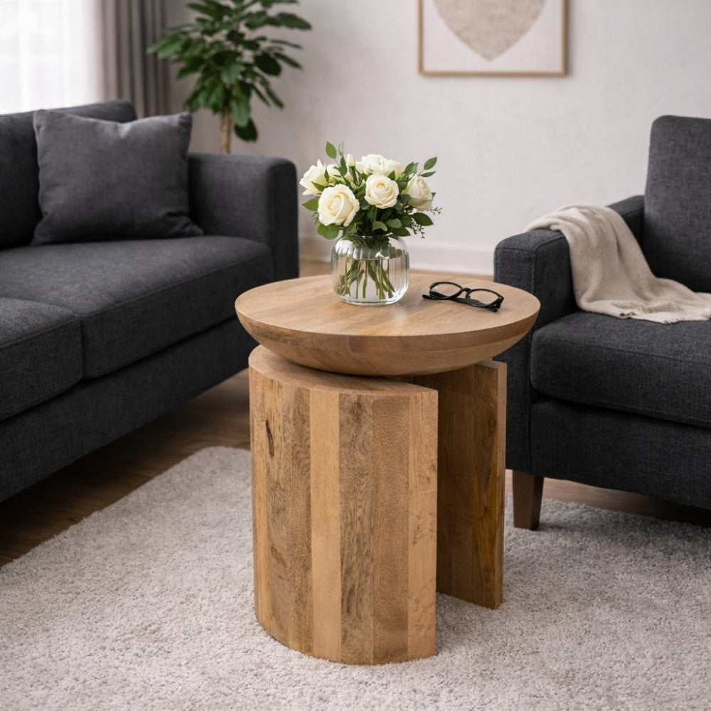 Massiver Beistelltisch KITAR-H 50cm Mangoholz natural Hocker – LebensWohnArt