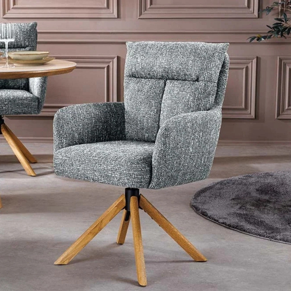 Drehbarer Stuhl CHARLES grün-grau Strukturstoff Eichenholz