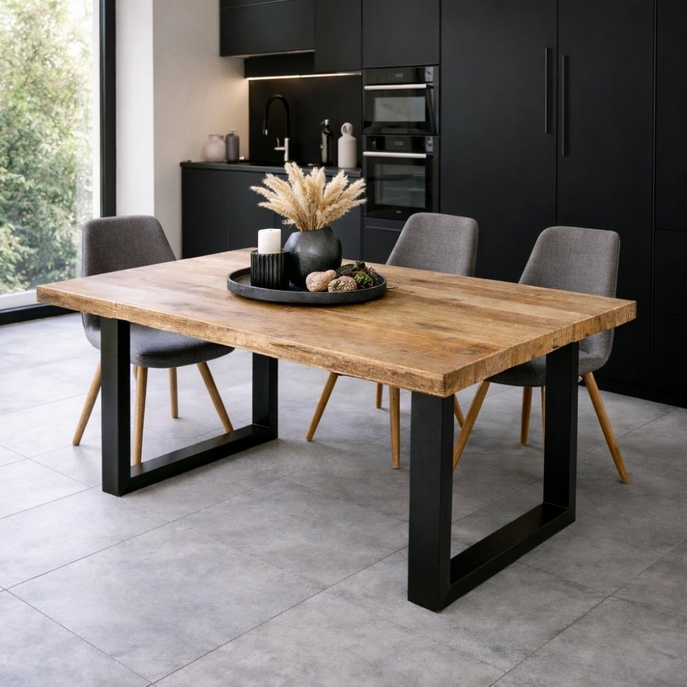 Esstisch CRAFT 160cm Mango natur Massivholz Metall Kufengestell – LebensWohnArt