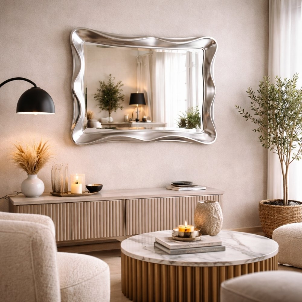 Moderner Wandspiegel WONDER 120cm Silber variabel aufhängbar – LebensWohnArt