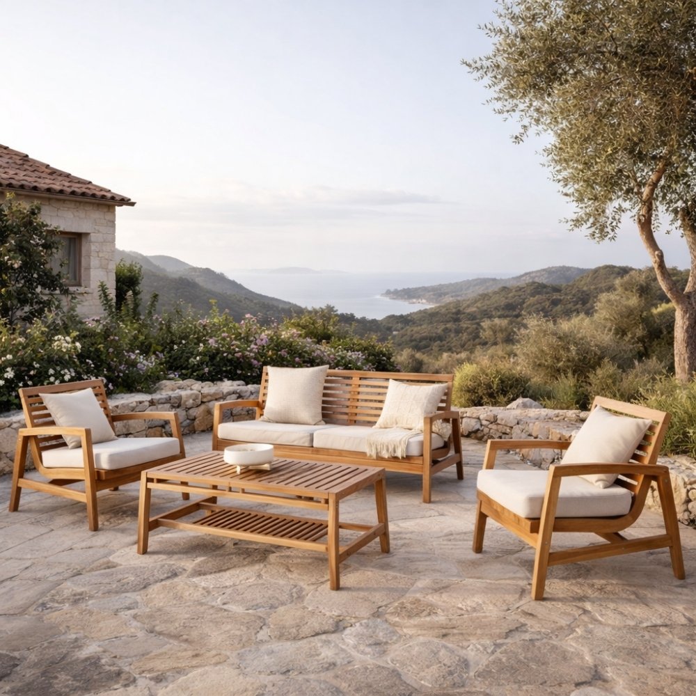 Lounge-Set MALAGA – 4-teilig Teakholz für Garten & Terrasse – LebensWohnArt