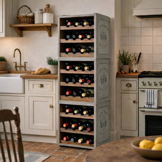 Flaschenbox SURAT Antique Grau 40cm Mahagoni Shabby Weinregal