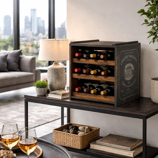 Flaschenbox SURAT Antique-Schwarz 40cm Mahagoni Shabby Weinregal