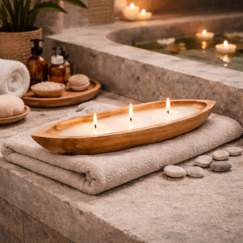 Individuelle CERO-Boat Kerzenschale aus Teakholz 60 cm
