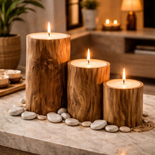 Kerzenset CERO 3-tlg. aus recycelten Teakholz | Natur Unikat