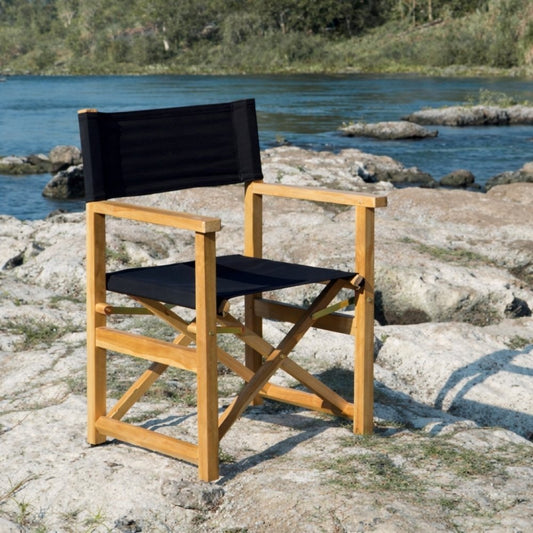 Teak Klappstuhl REGIE natural – Outdoorstoff schwarz Wintergarten