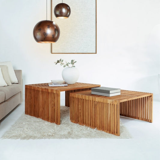 2.tlg. Teak Couchtisch-Set LINETA 80cm Wohnzimmertisch In-/Outdoor