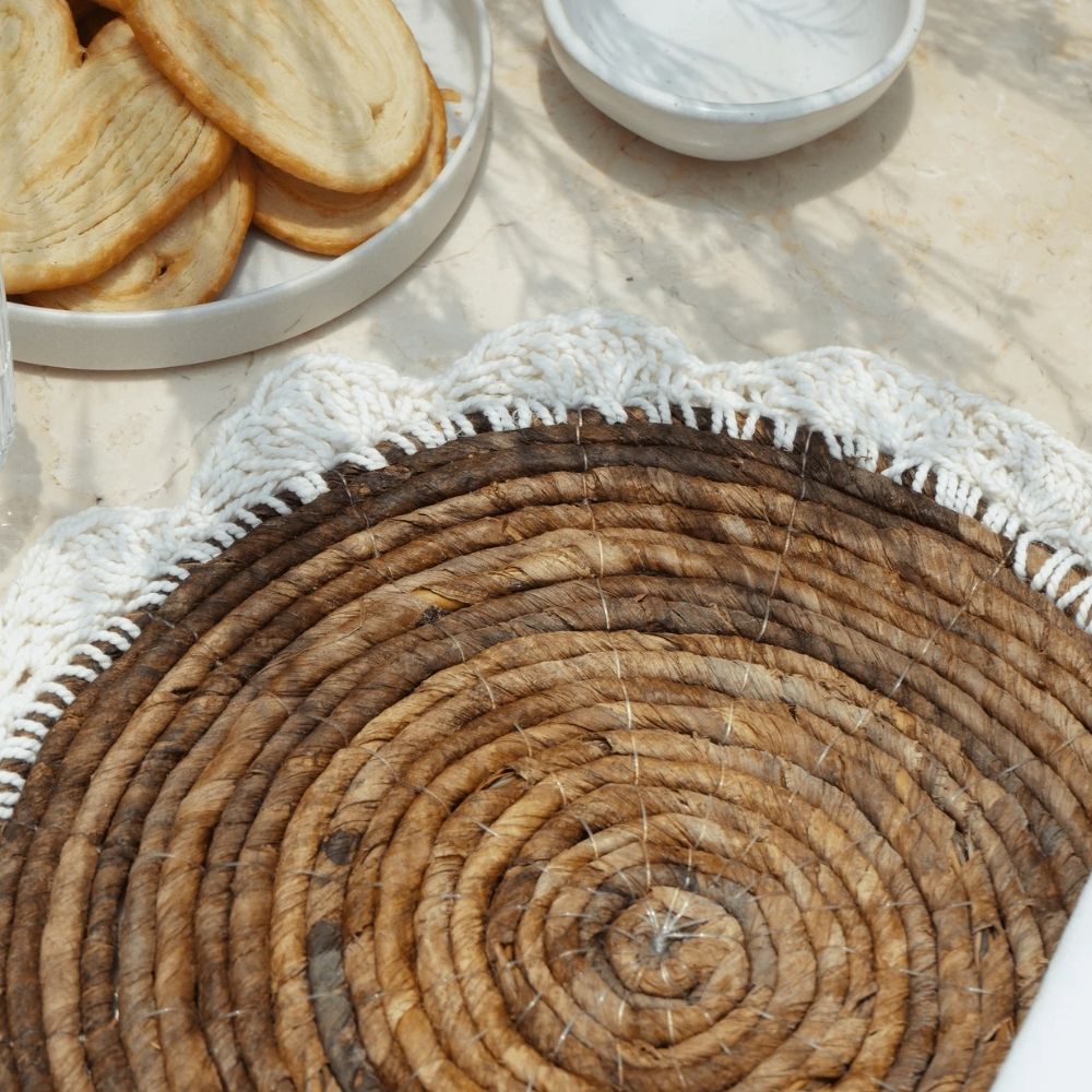 4er Set PLACE Platzmatten 30cm Seegras Baumwollgarn Makramee