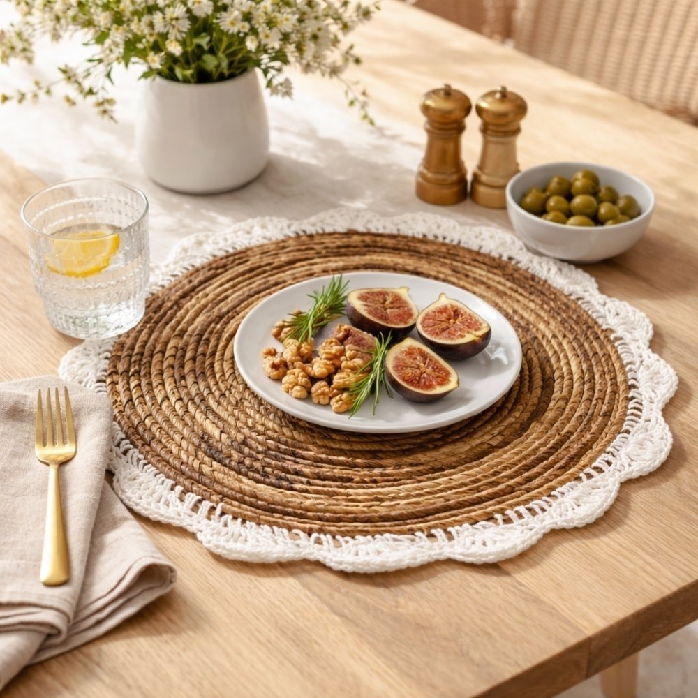 4er Set PLACE Platzmatten 30cm Seegras Baumwollgarn Makramee – LebensWohnArt