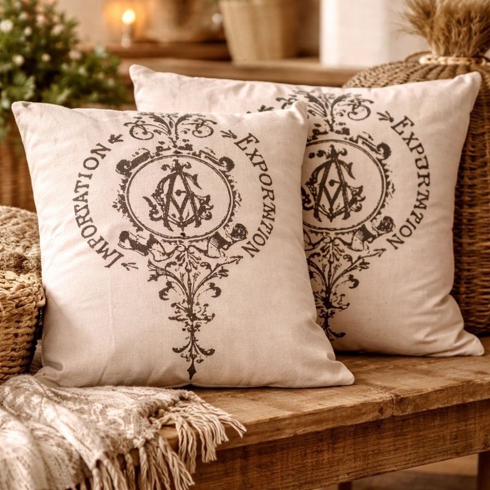 2er Set Deko-Kissen EXP/IMP mit Ornament 40x40cm Zierkissen – LebensWohnArt