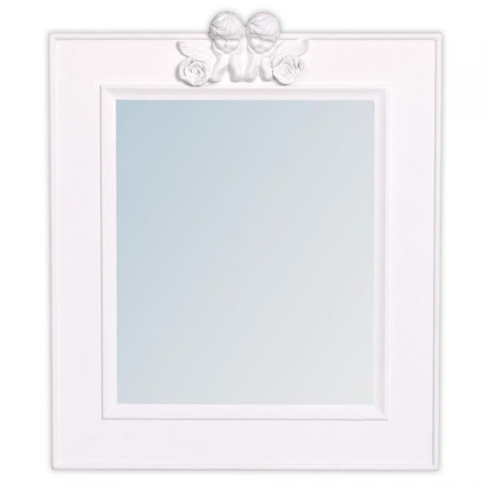 Spiegel ANGELO mit Engel-Ornament weiss 48x40cm Holzrahmen