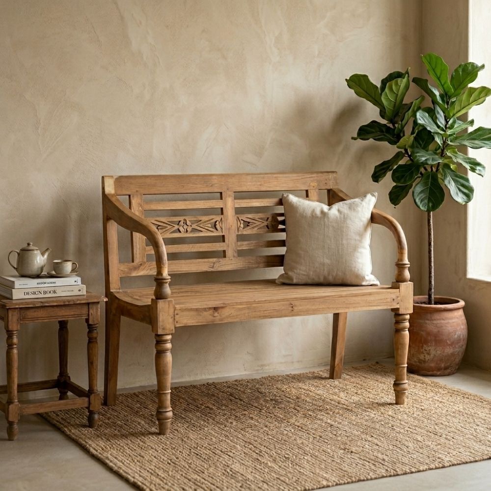 Massivholz Sitzbank CHRISTOS Antique-Natural 100cm Holzbank
