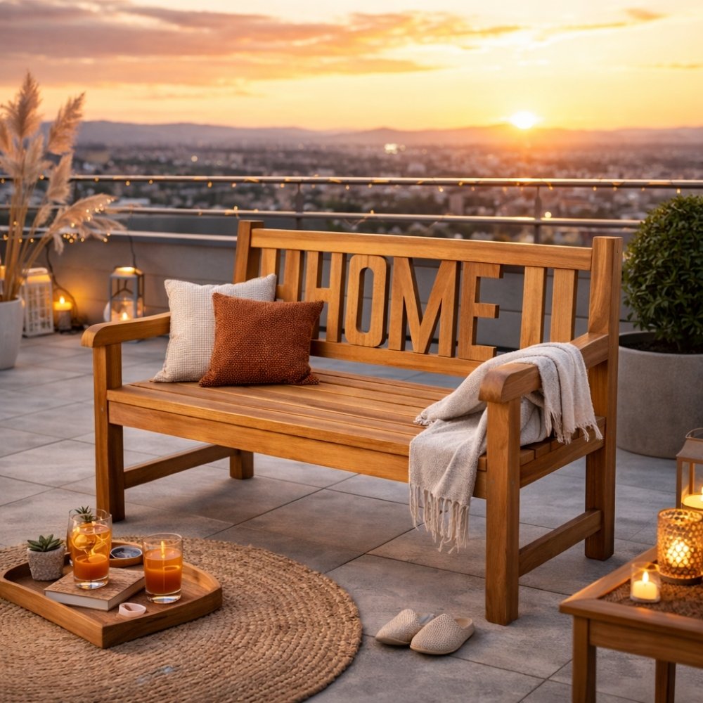 Massivholz Teak Sitzbank HOME 120cm Gartenbank Holzbank – LebensWohnArt