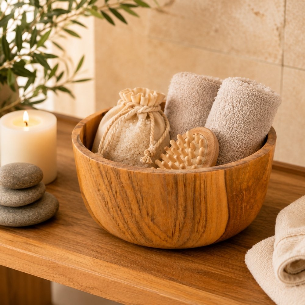Premium Teakholz-Schale LOLA nachhaltig Holzschale D24cm Schüssel – LebensWohnArt