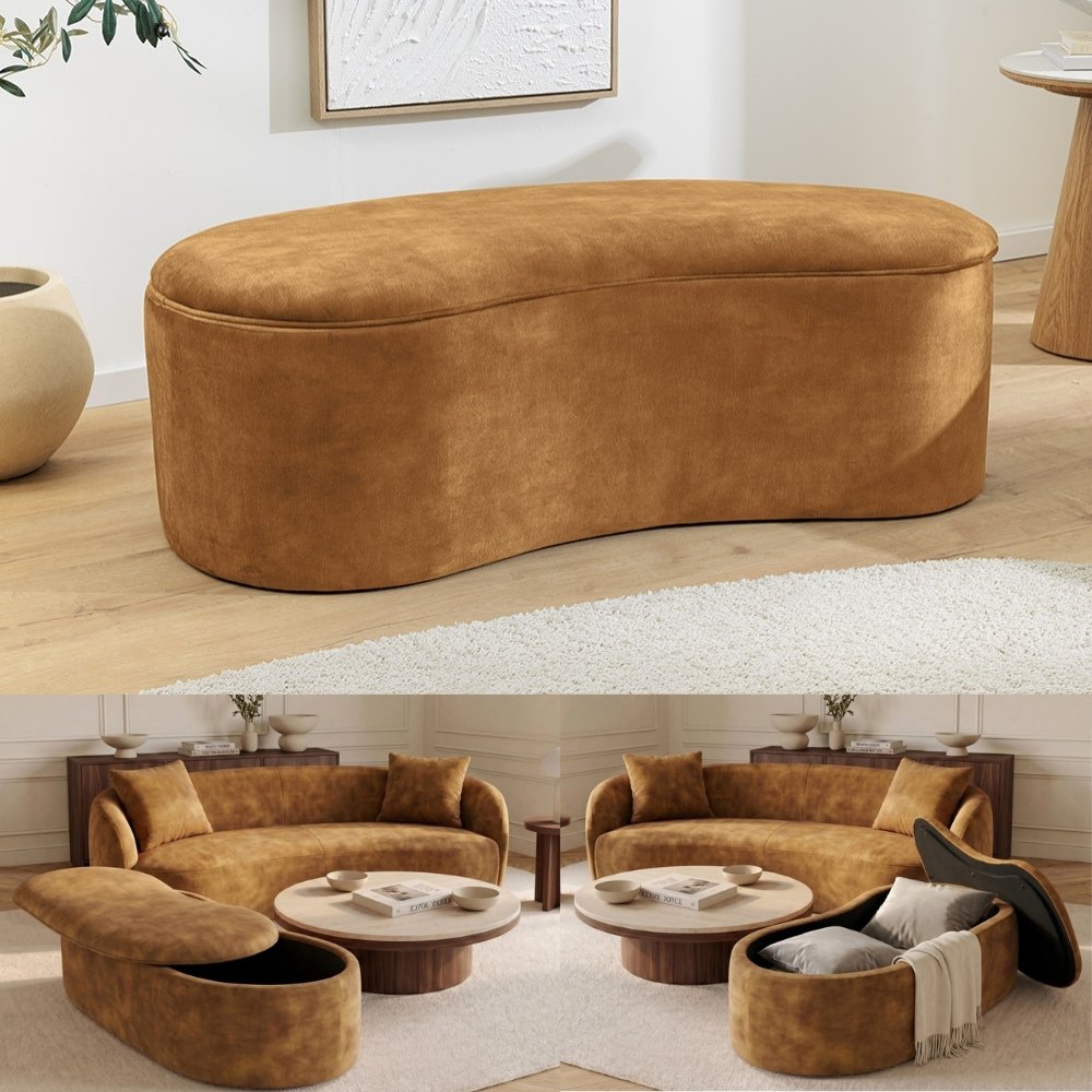 Design Polsterbank ARCO 120cm senf-gelb Samt Sitzbank Stauraum – LebensWohnArt