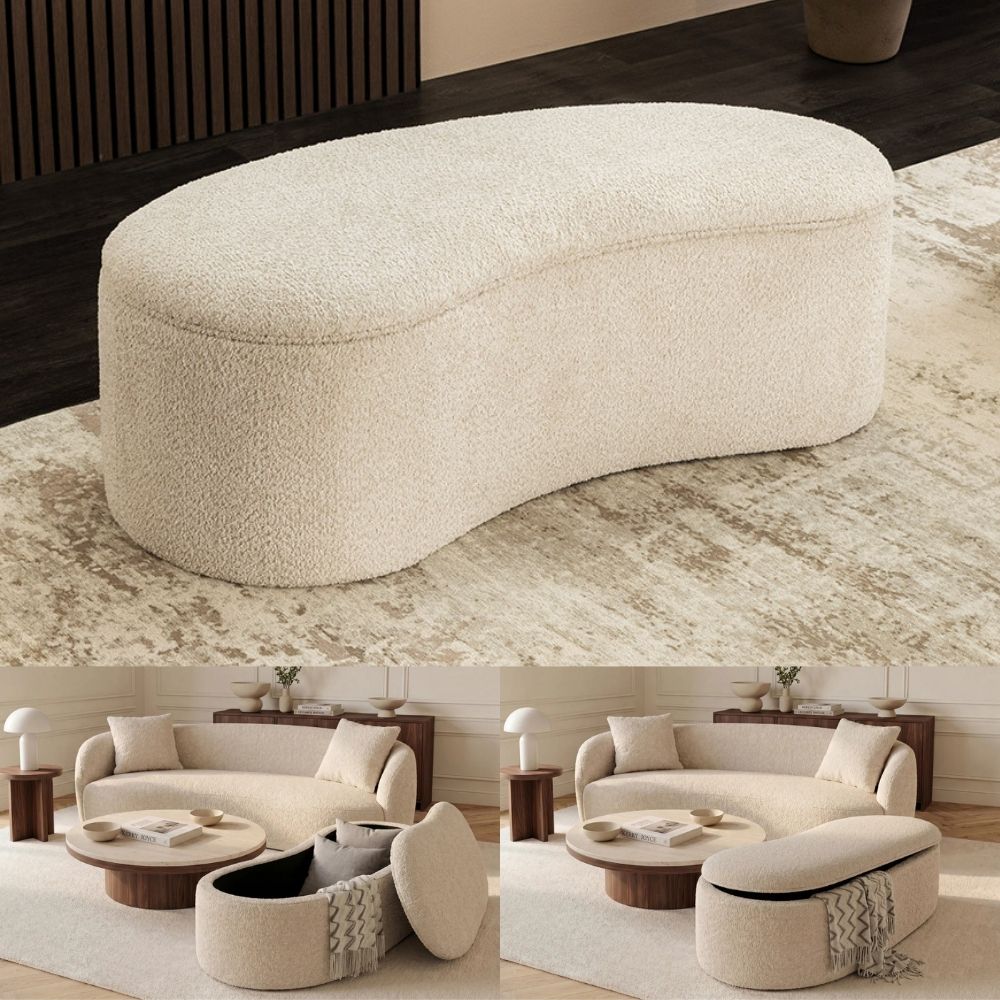 Design Polsterbank ARCO 120cm champagner beige Bouclé Sitzbank – Kundensupport-Hilfe