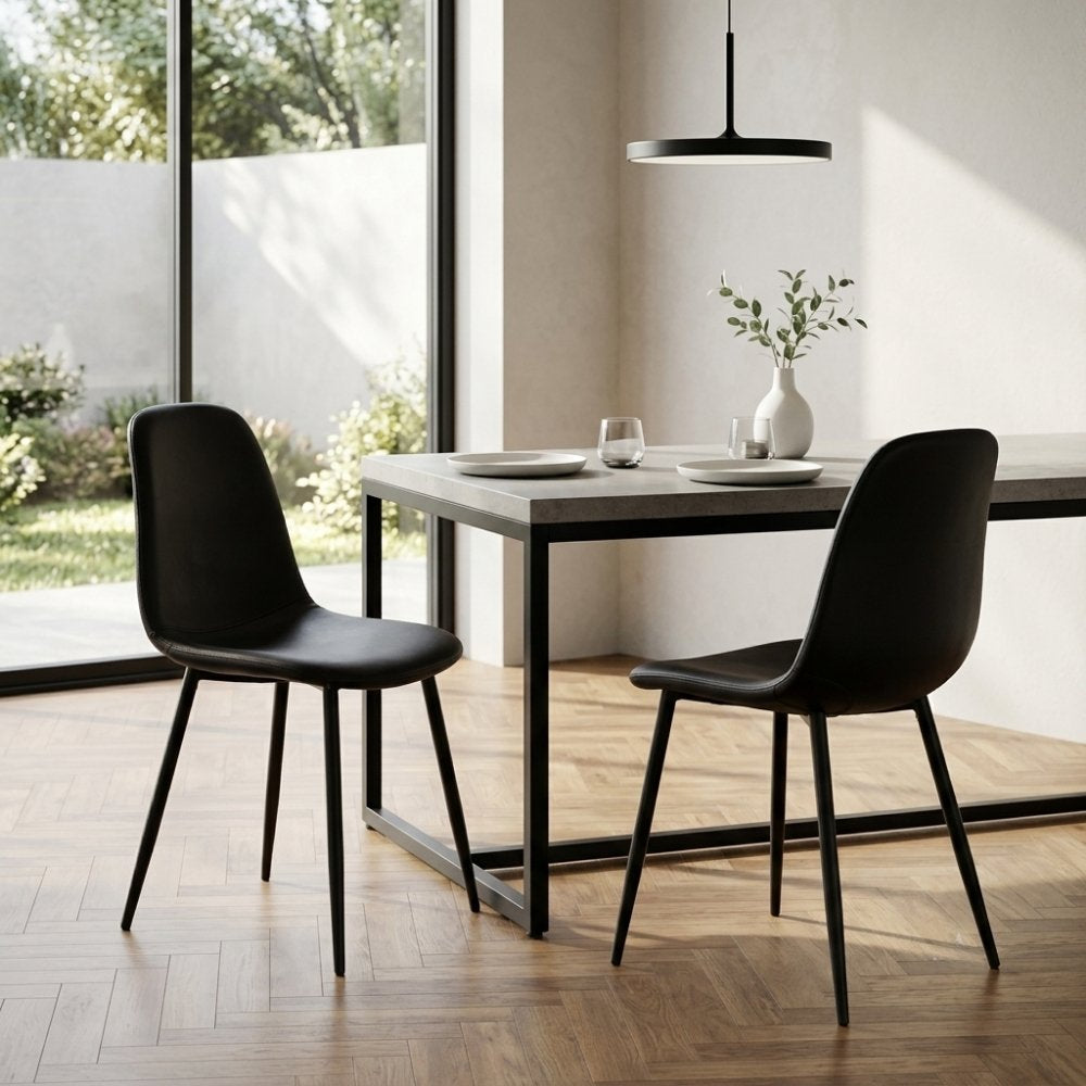Zeitloser Stuhl MALMÖ (2er Set) schwarz PU schwarzen Beinen
