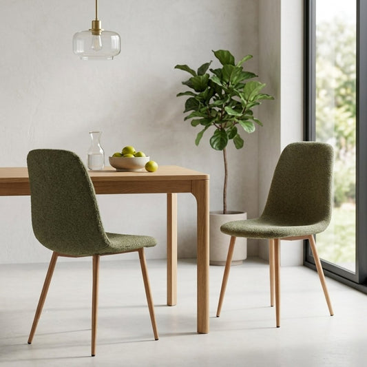 2er Set Esszimmerstuhl MALMÖ dunkelgrün Bouclé Holzlook-Beine