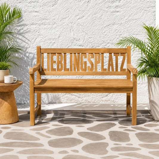Massive Teak Sitzbank LIEBLINGSPLATZ 130cm Gartenbank Holzbank