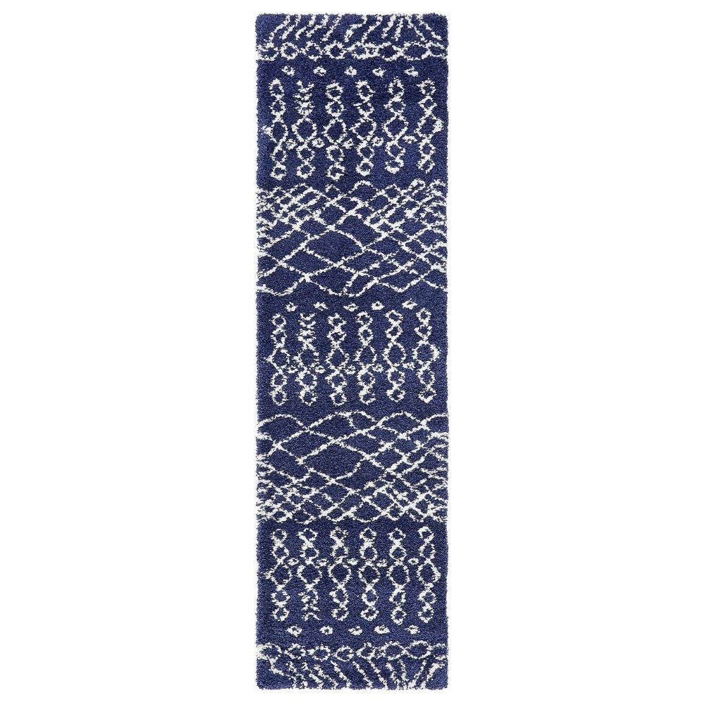 Teppich MARA Shaggy Läufer Marineblau 80x305 cm