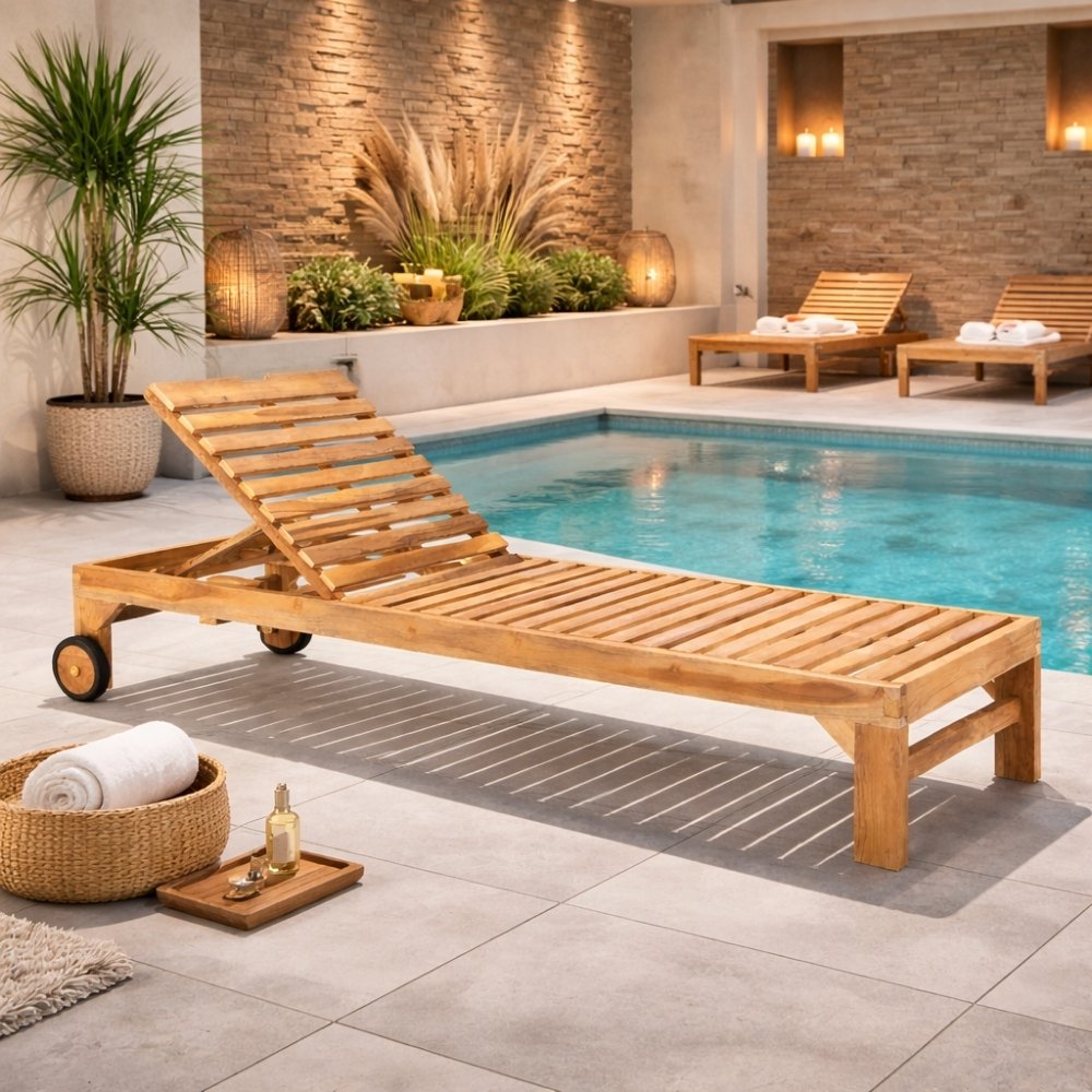 sonnenliege aufbewahrung Teak Sonnenliege LUKA 200cm mit Rollen – verstellbar Gartenliege – Kundensupport-Hilfe