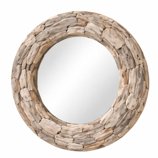 Unikat Spiegel MOSAIK 80cm rund Treibholz grau-braun Massivholz